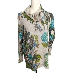 J. Jill Chunky Sweater Blue Flower Turtleneck Cottagecore Size Medium